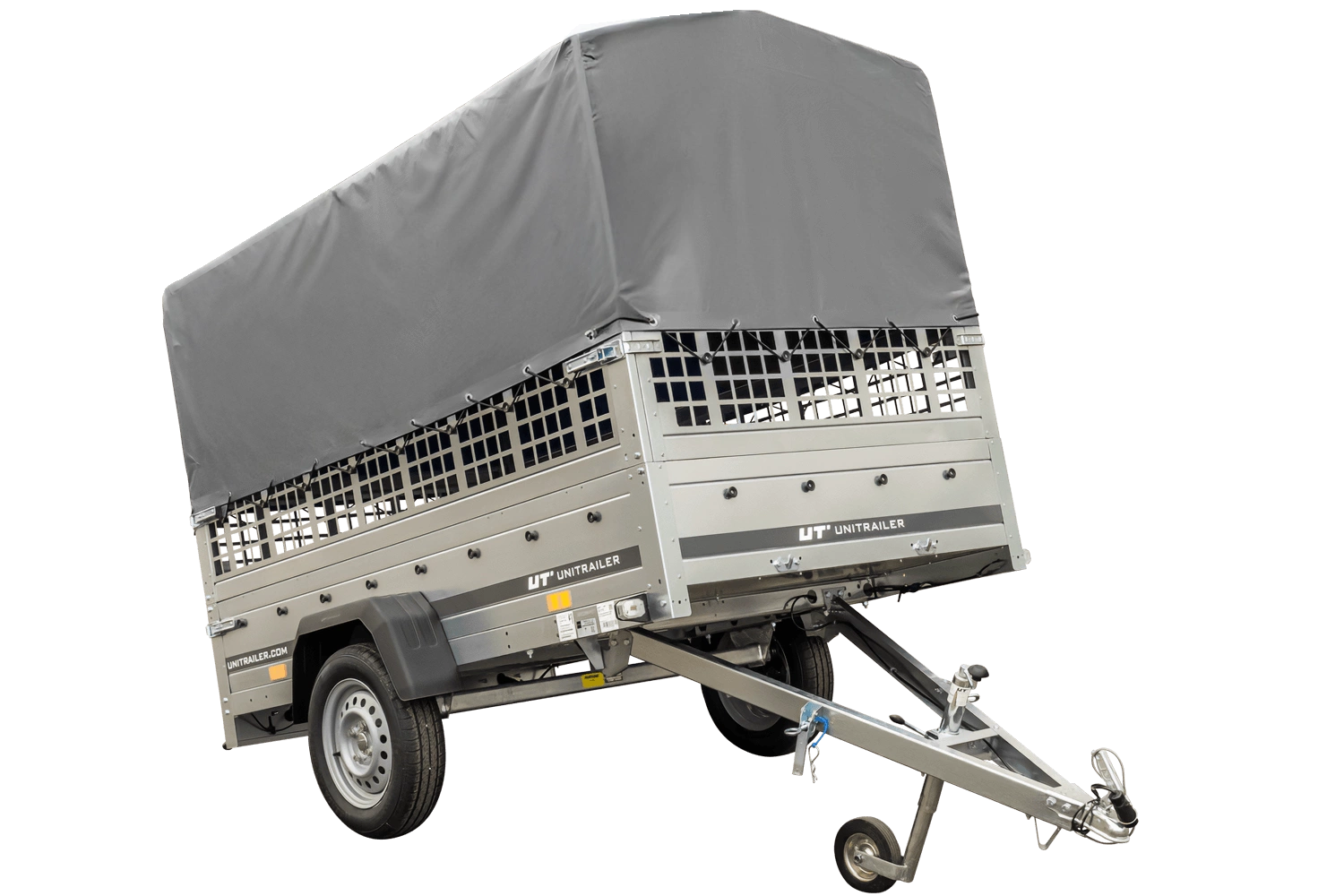 Przyczepka samochodowa 230x125 UNITRAILER GARDEN 230 KIPP z burtami siatkowymi, stelażem H-800