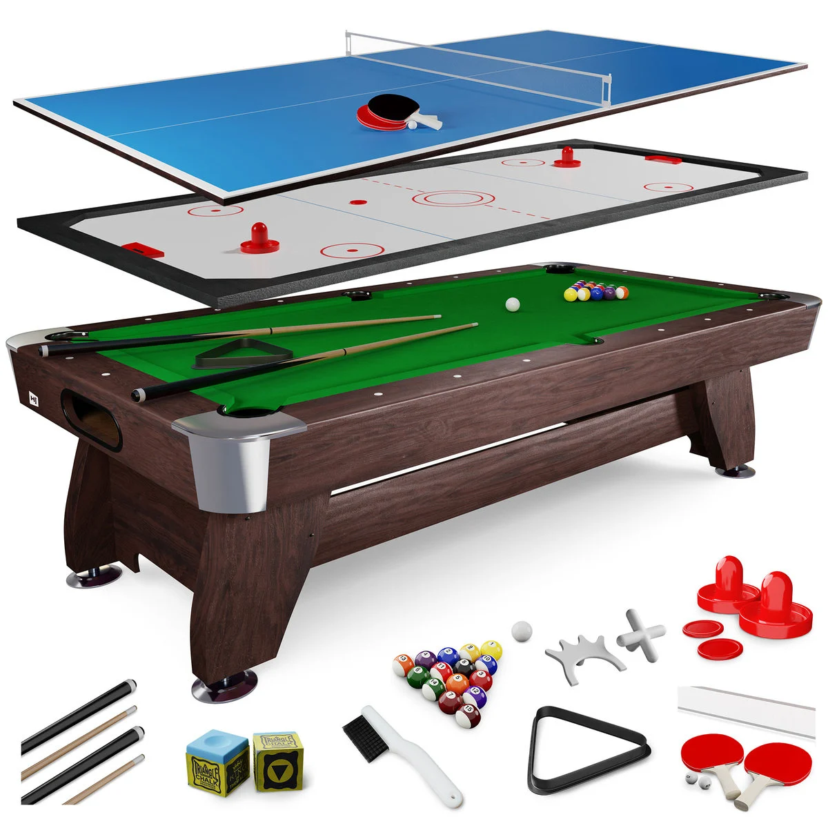 Stół Bilardowy spływowy Vip Extra 7 FT wiśnia zielony z nakładką ping-pong
