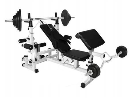 Zestaw 100 kg - Ławka wielofunkcyjna 6w1 + 2 sztangi bitumiczne