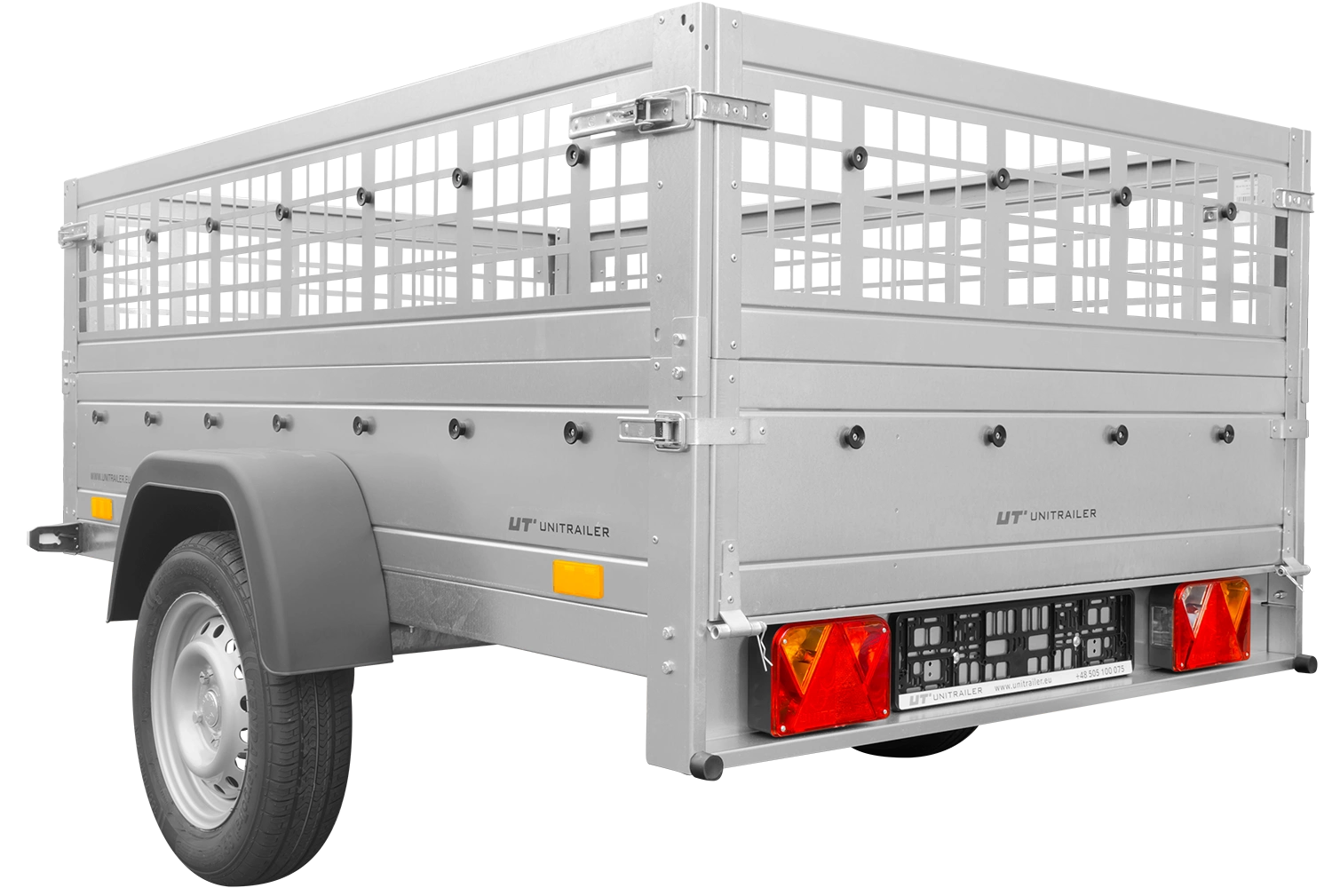 Przyczepka jednoosiowa 200x125 UNITRAILER GARDEN 201 KIPP z burtami siatkowymi