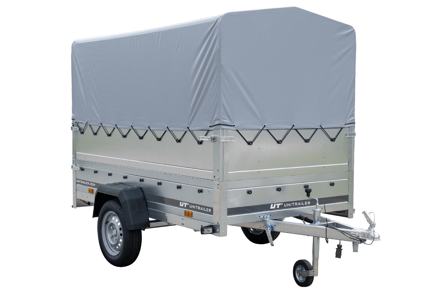 Przyczepka samochodowa na resorach 230x125 UNITRAILER GARDEN 230/R KIPP z burtami BIS, stelażem H-800